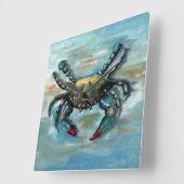 Blue Crab auf Blue Quadratische Wanduhr (Winkel)