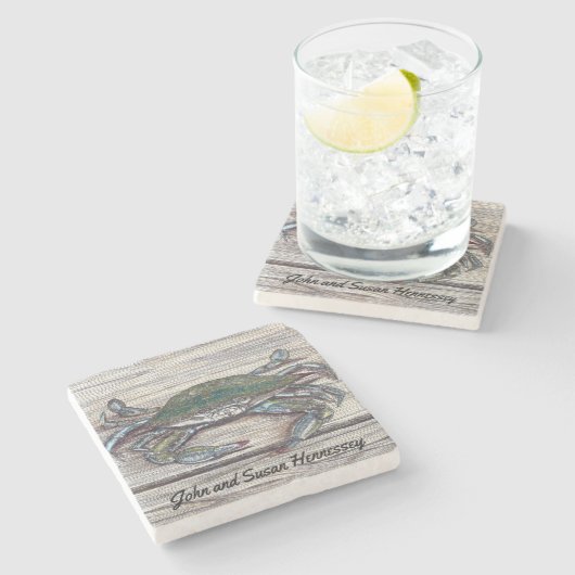 Blue Crab auf Dock Steinuntersetzer (Seitenansicht)