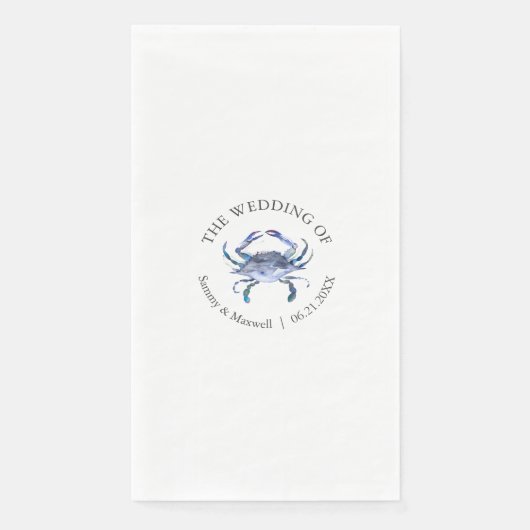Blue Crab Beach Hochzeit Personalisiert Serviette (Vorderseite)