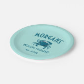 Blue Crab Beach House Personalisiert Paper Teller (Schrägansicht)