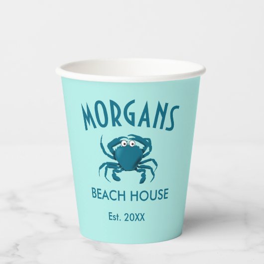Blue Crab Beach House Personalisiert Paper Teller Pappbecher (Vorderseite)