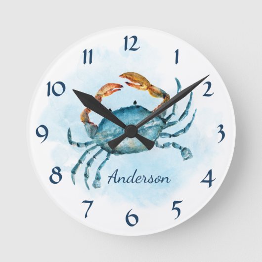 Blue Crab Beach Küste Personalisiert Runde Wanduhr (Vorderseite)