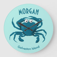 Blue Crab Beach Round Kitchen Clock