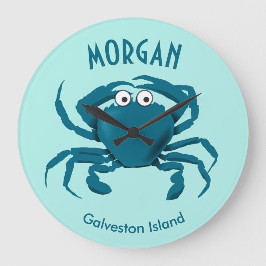 Blue Crab Beach Round Kitchen Clock Große Wanduhr (Vorderseite)