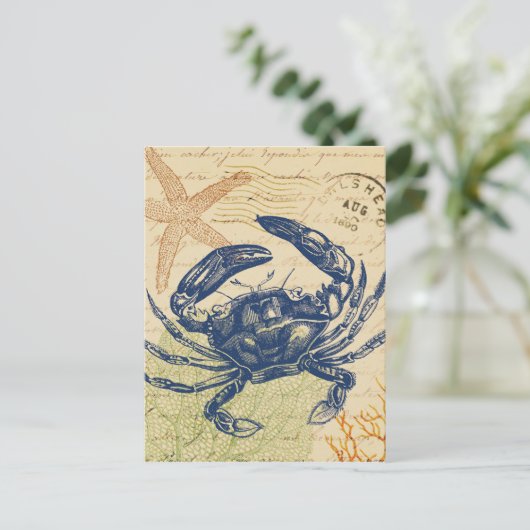 Blue Crab Collage Postkarte (Stehend Vorderseite)