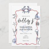 Blue Crab Doodle Beach QR Code RSVP Casual Wedding Einladung (Vorne/Hinten)