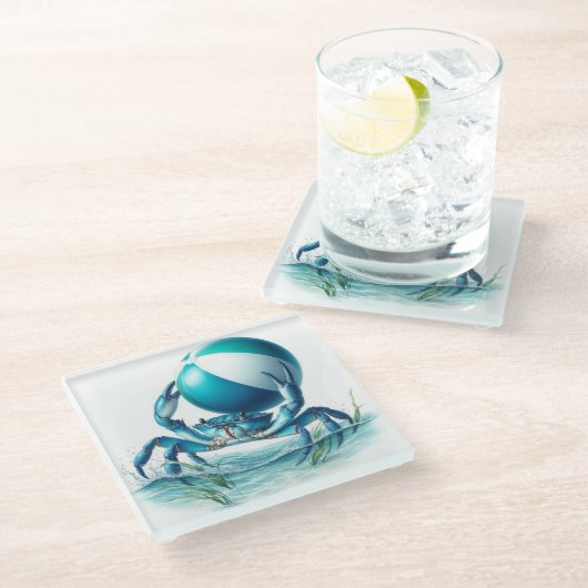 Blue Crab Glass Untersetzer (Schrägansicht)