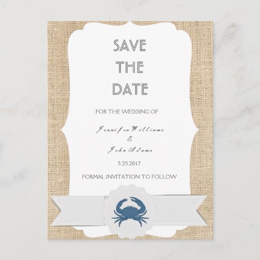 Blue Crab Hochzeit in Urlaubsort Speichern Sie die Ankündigungspostkarte (Vorderseite)