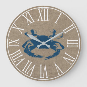 Blue Crab & Imitate Burlap an der Küste Große Wanduhr