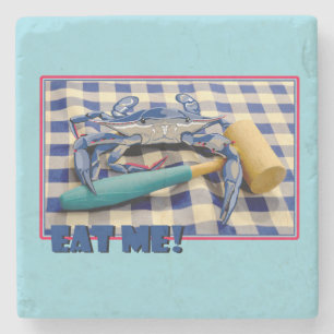 Blue Crab mit Ballett auf Gingham tableclout Eat M Steinuntersetzer