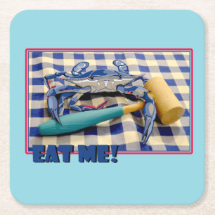 Blue Crab mit Ballett auf Gingham Tischtuch sayin Rechteckiger Pappuntersetzer