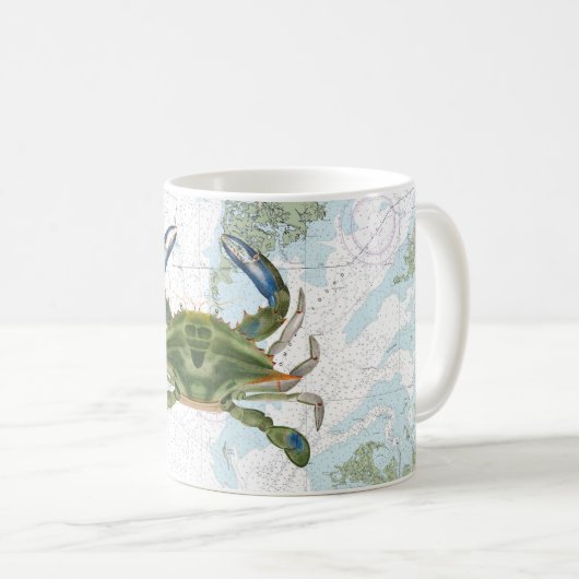 Blue Crab mit Chesapeake Bay Nautical Chart Kaffeetasse (VorderseiteRechts)
