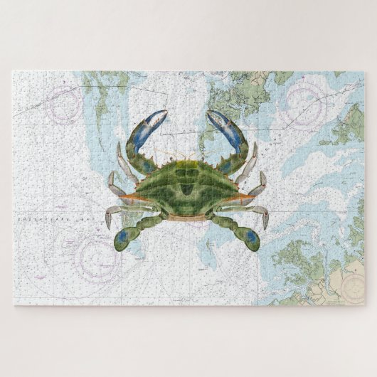 Blue Crab mit Chesapeake Bay Nautical Chart Puzzle (Horizontal)