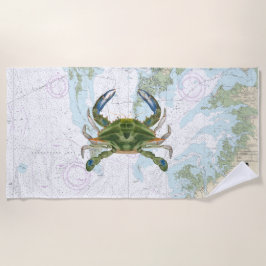 Blue Crab mit Chesapeake Bay Nautical Chart Strandtuch