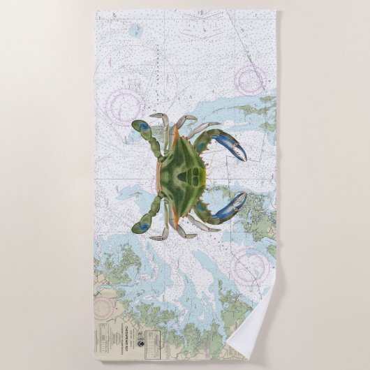 Blue Crab mit Chesapeake Bay Nautical Chart Strandtuch (Vorderseite)