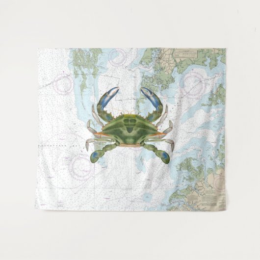 Blue Crab mit Chesapeake Bay Nautical Chart Wandteppich (Vorderseite (Horizontal))