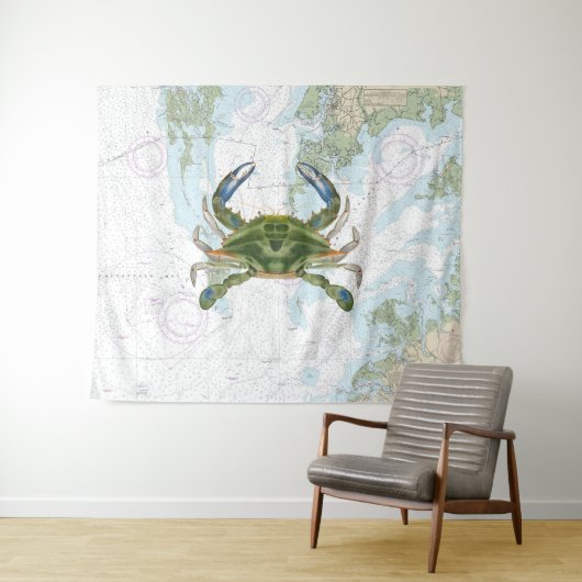 Blue Crab mit Chesapeake Bay Nautical Chart Wandteppich (Beispiel (Horizontal))