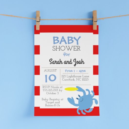 Blue Crab Nautical Baby Dusche Einladung