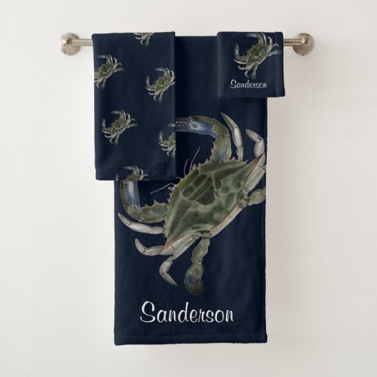 Blue Crab Nautical Coastal Ocean Bath Handtuch Set (Insitu)