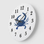 Blue Crab Nautical Strip Large Clock Große Wanduhr (Winkel)