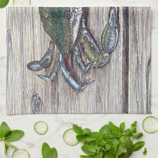 Blue Crab on Dock Kitchen Towel Handtuch (Gefaltet)