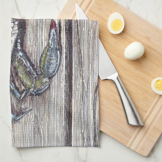 Blue Crab on Dock Kitchen Towel Handtuch (Viertel Falte)