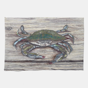 Blue Crab on Dock Kitchen Towel Handtuch