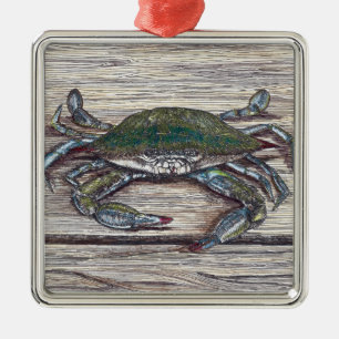 Blue Crab on Dock Premium Ornament Aus Metall