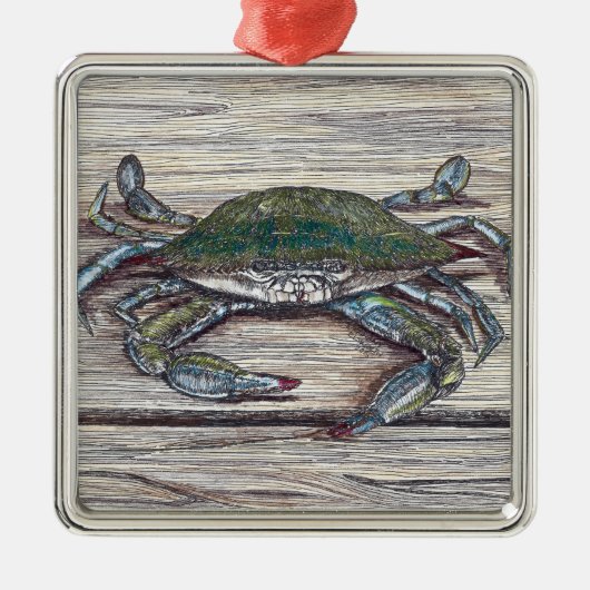 Blue Crab on Dock Premium Ornament Aus Metall (Vorne)