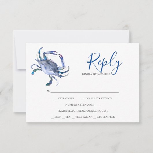 Blue Crab Reply RSVP Cards (Vorderseite)