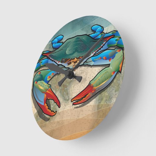 Blue Crab Runde Wanduhr (Winkel)