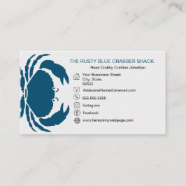 Blue Crab Seafood Schwarz-weiß Einfach Übung Visitenkarte