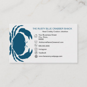 Blue Crab Seafood Schwarz-weiß Einfach Übung Visitenkarte