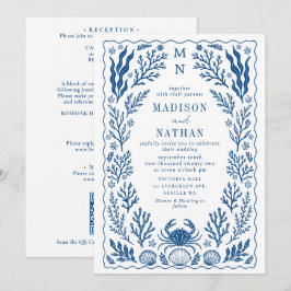 Blue Crab Shell Ocean Beach Wedding QR Code Einladung