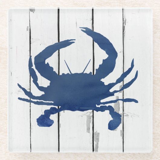 Blue Crab Shiplap Rustic Beach Decke Glass Unterse Glasuntersetzer (Vorderseite)
