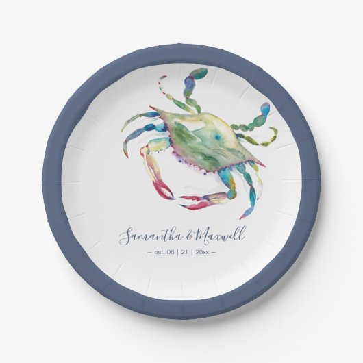 Blue Crab Small Beach Hochzeit Pappteller (Vorderseite)