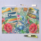 Blue Crab Tropical Florals & Butterfly Decoupage Seidenpapier (Handwerk)