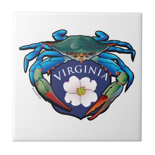 Blue Crab Virginia Dogwood Wappen Fliese (Vorderseite)