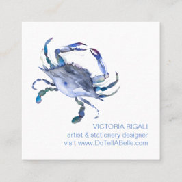 Blue Crab Watercolor Beach Business Card Quadratische Visitenkarte