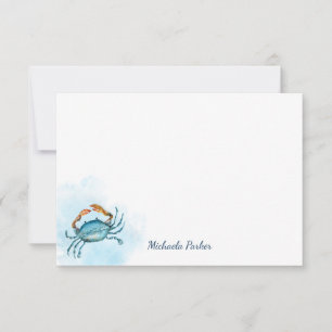 Blue Crab Watercolor Ocean Personalisiert Mitteilungskarte