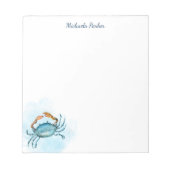 Blue Crab Watercolor Ocean Personalisiert Notizblock (Vorderseite)