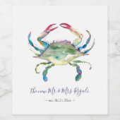 Blue Crab Watercolor Weinetikett (Einzelnes Label)