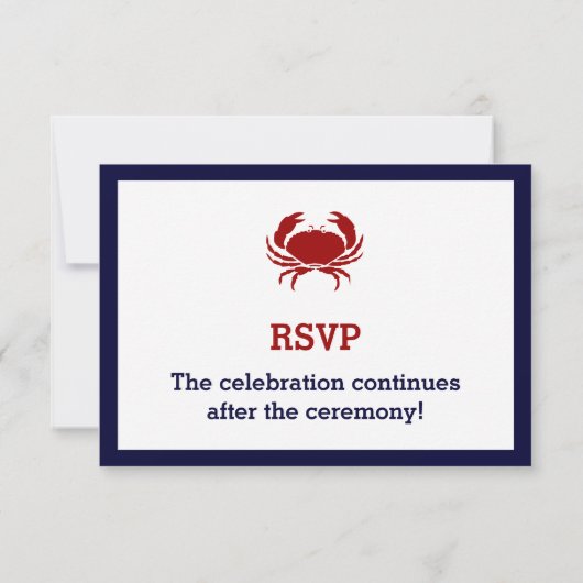 Blue Crab Wedding RSVP Cards der Nautic Navy (Rückseite)