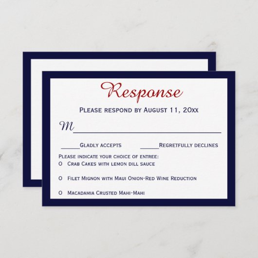 Blue Crab Wedding RSVP Cards der Nautic Navy (Vorne/Hinten)