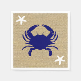 Blue Crab & White Starfish Nautical Beach "Burlap" Serviette