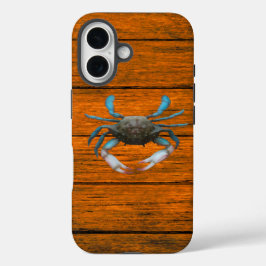 Blue Crab Wood Grain iPhone 16 Fall Hülle