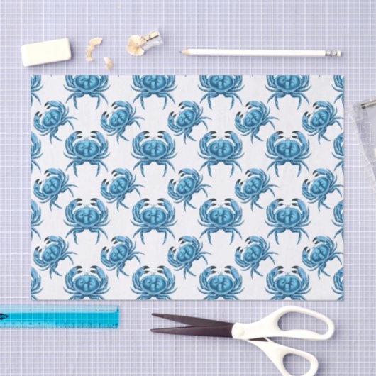 Blue Crabs Seaside Pattern Seidenpapier (Handwerk)