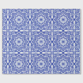 Blue Cracked Keramik Style Azulejo Vintag Geschenkpapier (Flach)