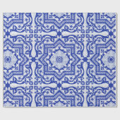 Blue Cracked Keramik Style Azulejo Vintag Geschenkpapier (Flach)