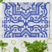 Blue Cracked Keramik Style Azulejo Vintag Geschirrtuch (Gefaltet)